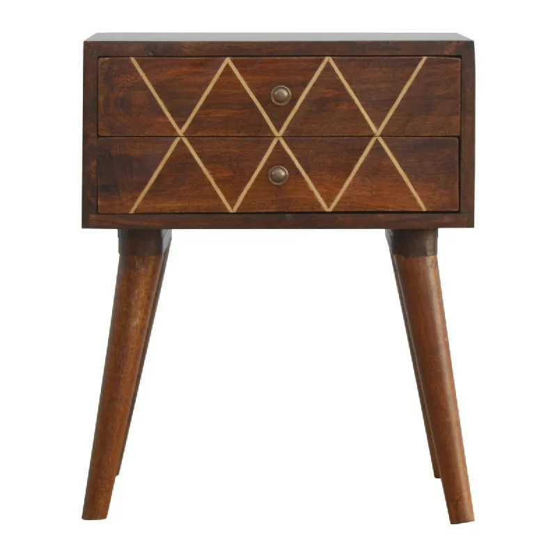 Artisan Furniture Solid Wood Geo Brass Inlay Nightstand