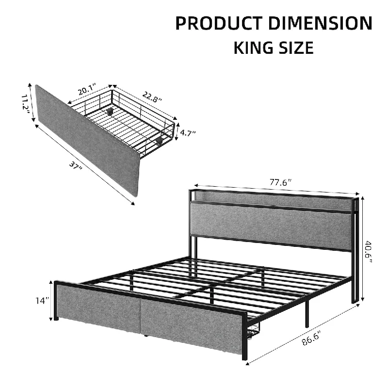 Bed Frame with Headboard and Storage