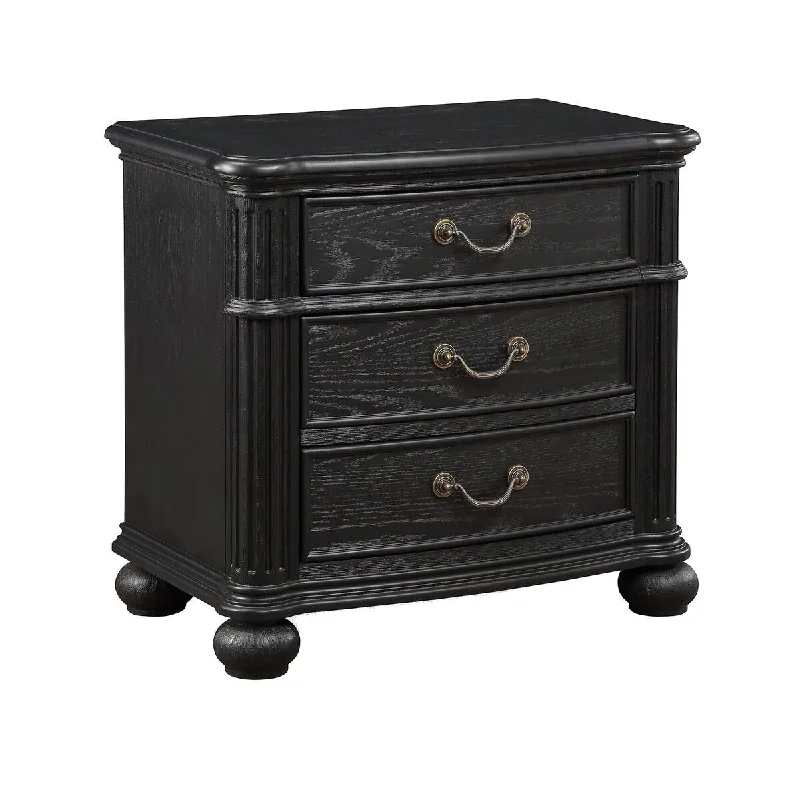 Berry 27 Inch Nightstand, Wood, Metal Handles, 3 Drawers, Classic Black