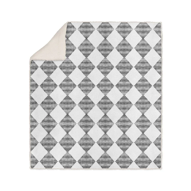 BLOCK PRINT CHECK BOARD IN WHITE AND BLACK Sherpa Comforter