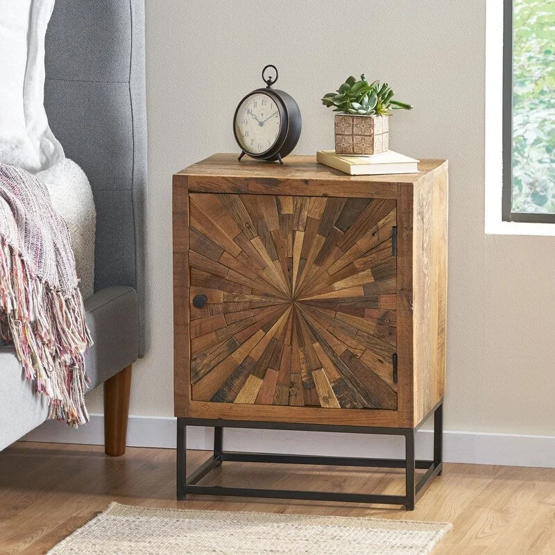 BOHO Natural 1-Door Nightstand,Iron Frame