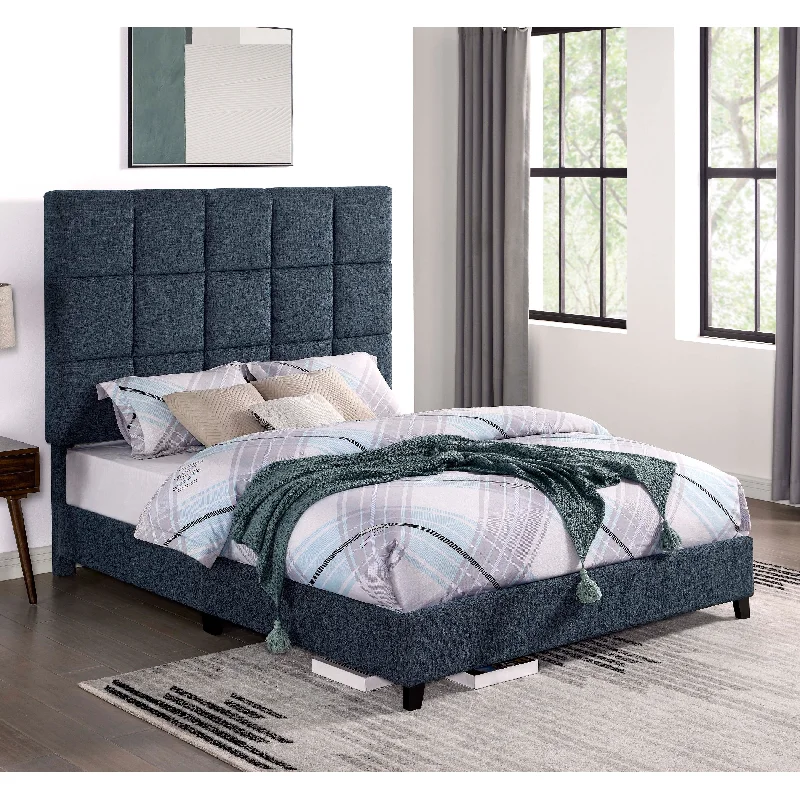 Bridgevine Home Tall Denim Navy Blue Square Headboard Upholstered Platform Bed