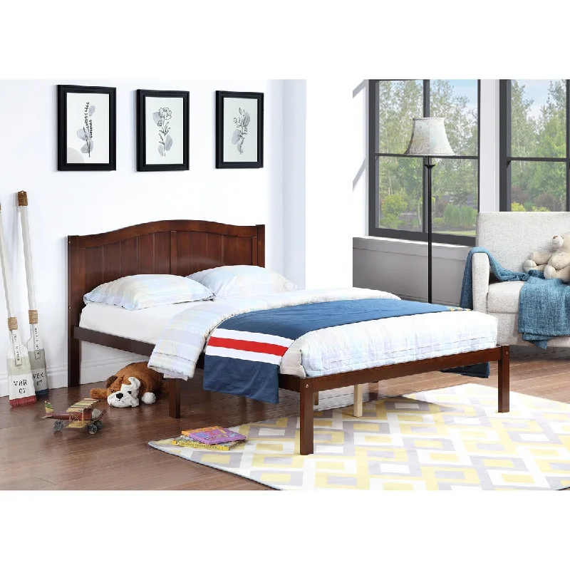 Brown Full Size Bed Frame with Headboard - Sturdy Pine Wood, 12 Slats, Under-Bed Storage