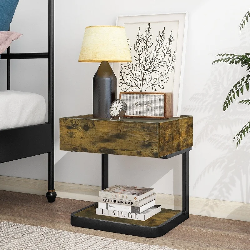 Brown MDF Nightstand with 1 Drawer and 1 Bottom Shelf