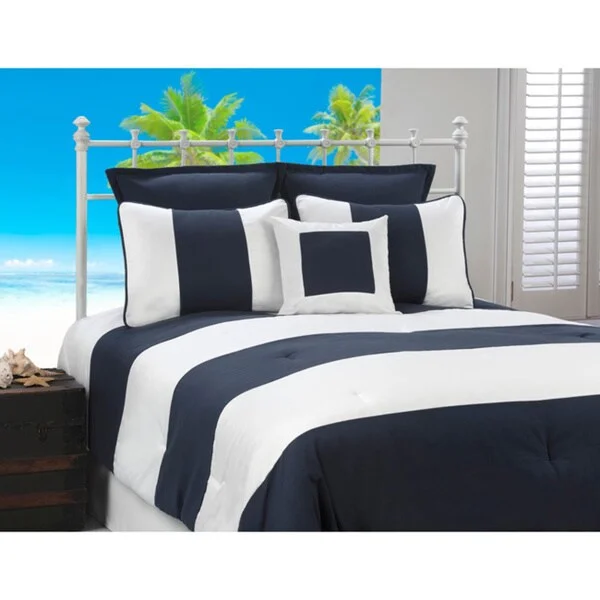 Cabana Stripe Navy and White Nautical 4-piece Comforter Set