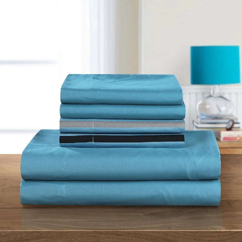 Chic Home Solid Blue with Clifton Blue 6 Piece Reversible Sheet Set