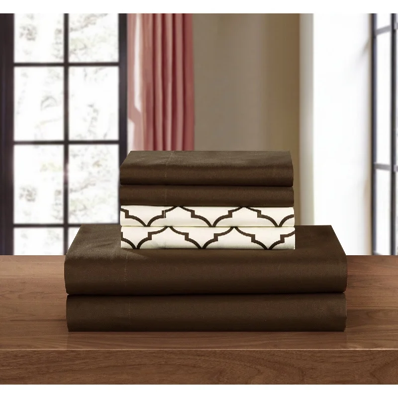 Chic Home Solid Brown with Tymon Brown 6 Piece Sheet Set