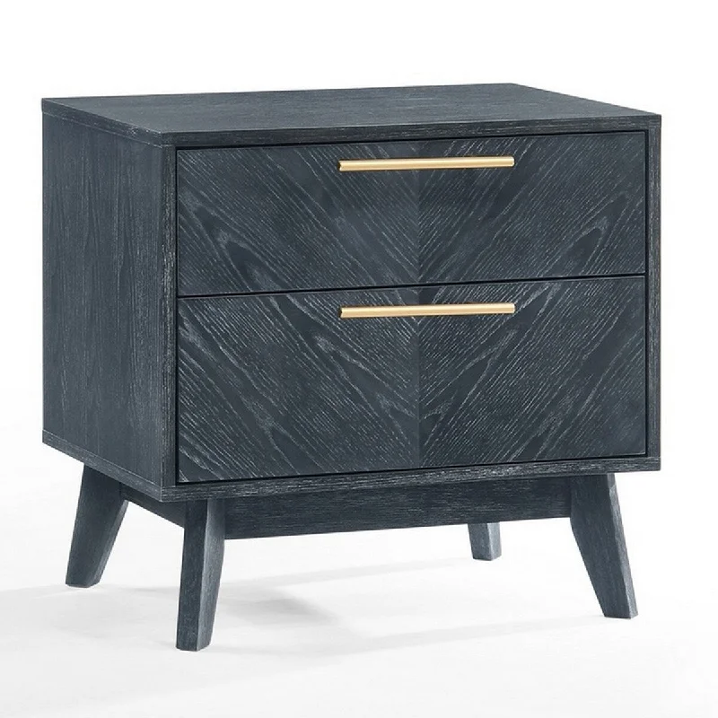 Cid Coy 23 Inch Nightstand, 2 Drawers, Gold Metal Handles, Gray Wood