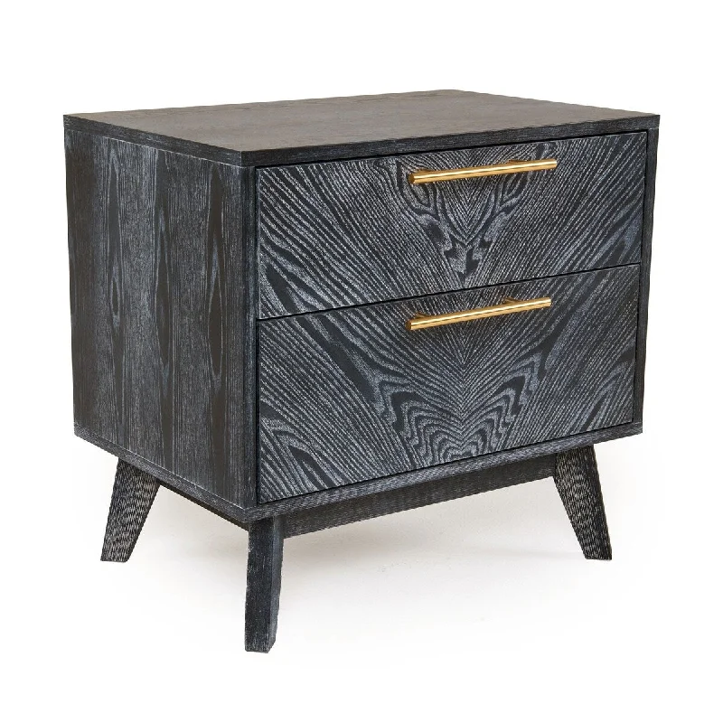 Cid Coy 23 Inch Nightstand, 2 Drawers with Gold Metal Handles, Ash Gray