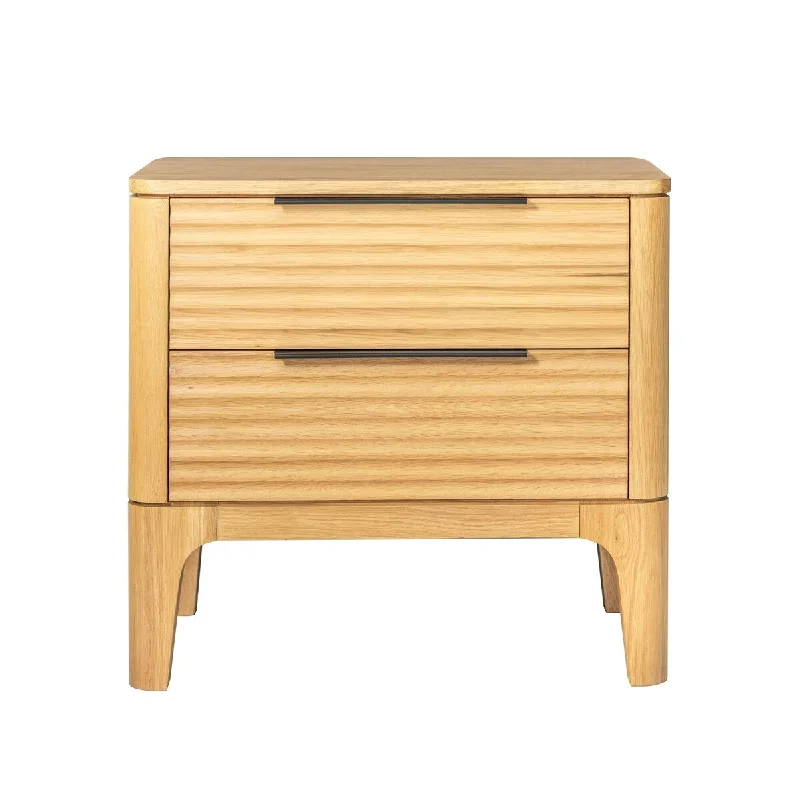 Cid Jima 26 Inch Nightstand, 2 Drawers, Solid Wood in Natural Oak Finish