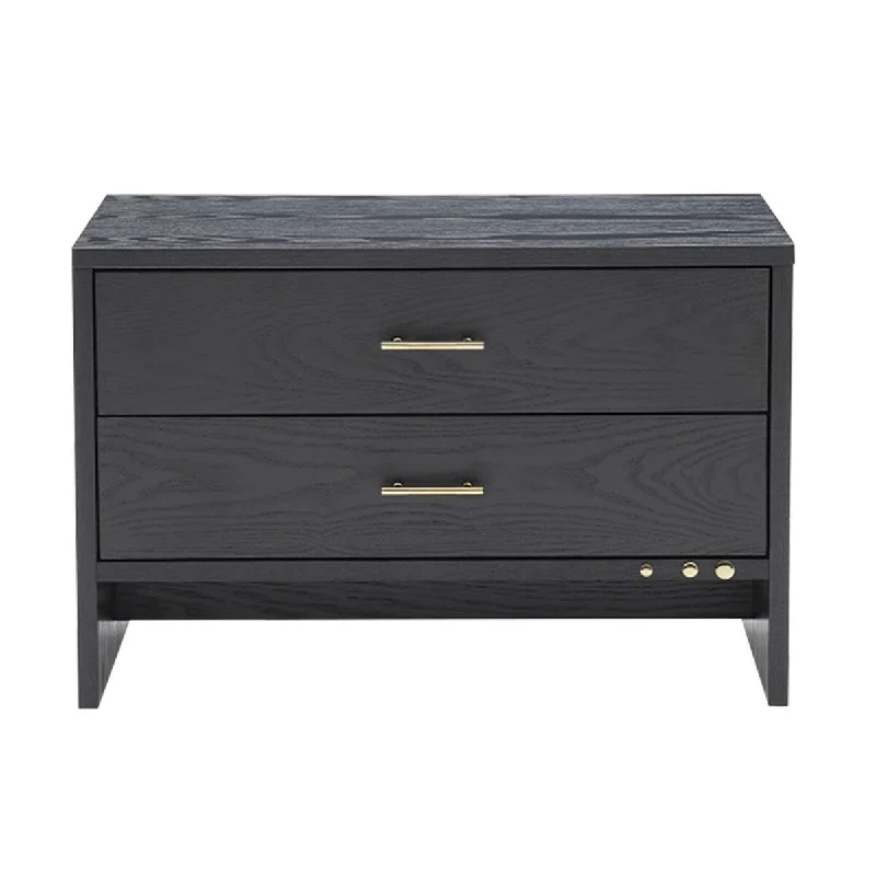 Cid Willy 26 Inch Nightstand, 2 Gliding Drawers, Ash Veneer, Smooth Gray