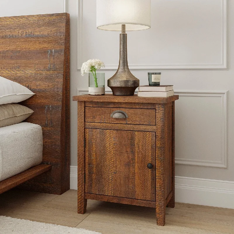 Clihome Xavier Rough Sawn Natural Wood Drawer Nightstand