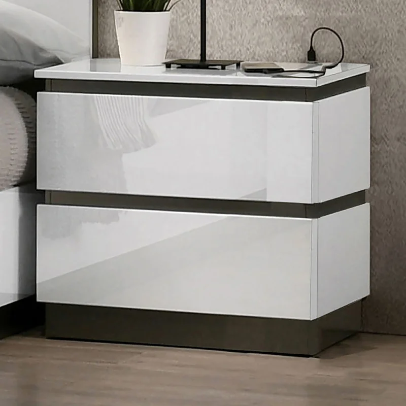 Conjira Contemporary White Wood 2-Drawer Nightstand with USB Ports by Furniture of America