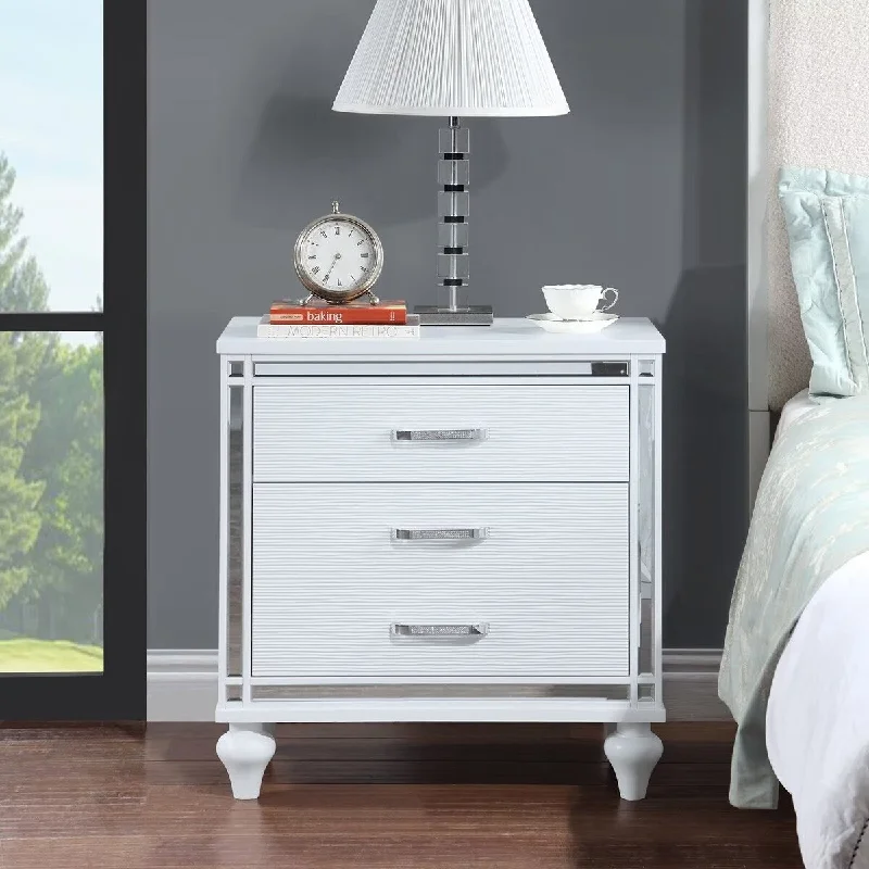 Contemporary Nightstands w/ mirror frame accents,drawers,Crystal Pull