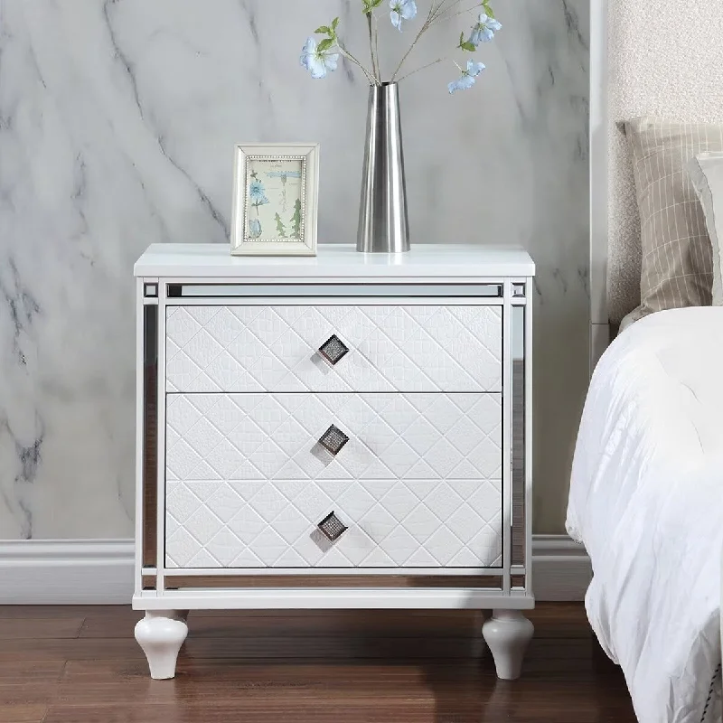 Contemporary Nightstands w/ mirror frame accents,drawers,Crystal Pull