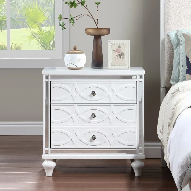 Contemporary Nightstands w/ mirror frame accents,drawers,Crystal Pull