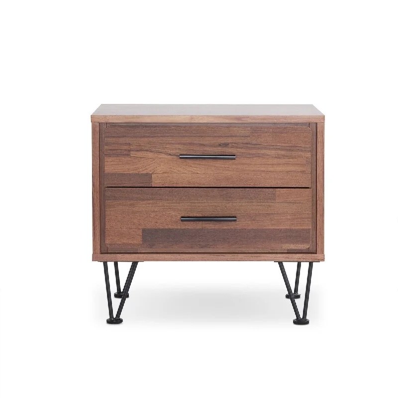 Deoss Accent Table - 2-Drawer Walnut Nightstand