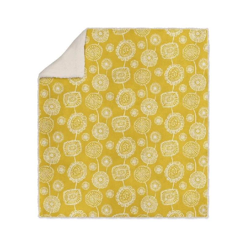 DOODLE FLORAL YELLOW Sherpa Comforter