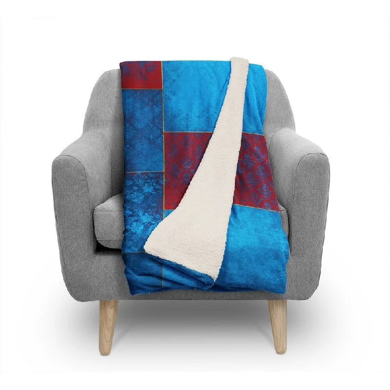 ECLECTIC BOHEMIAN PATCHWORK BLUE AND RED Sherpa Comforter