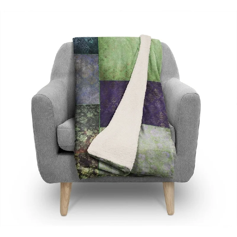 ECLECTIC BOHEMIAN PATCHWORK GREEN AND PURPLE Sherpa Comforter