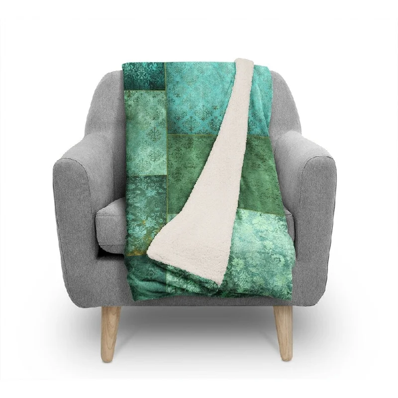 ECLECTIC BOHEMIAN PATCHWORK SAGE AND TEAL Sherpa Comforter