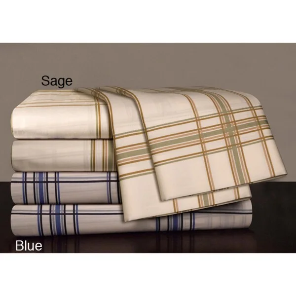 Egyptian Cotton 300 Thread Count Plaid Print Sheet Set