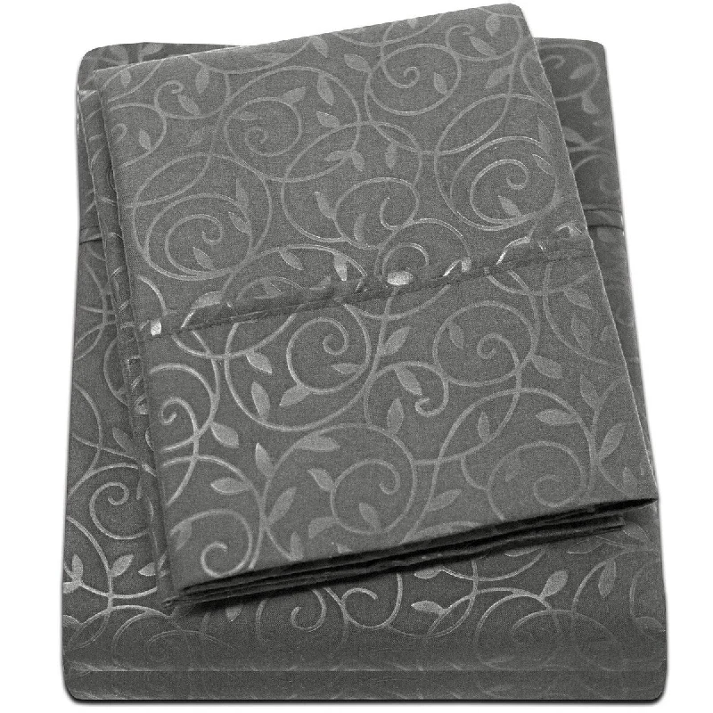 Embossed Vine Sheet Set King Sheet Set Gray