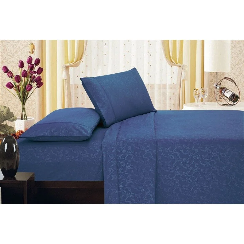 Embossed Vine Sheet Set Queen Sheet Set Navy