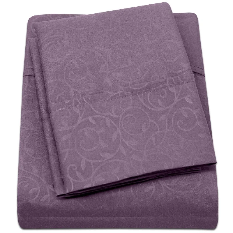 Embossed Vine Sheet Set Twin Sheet Set Plum