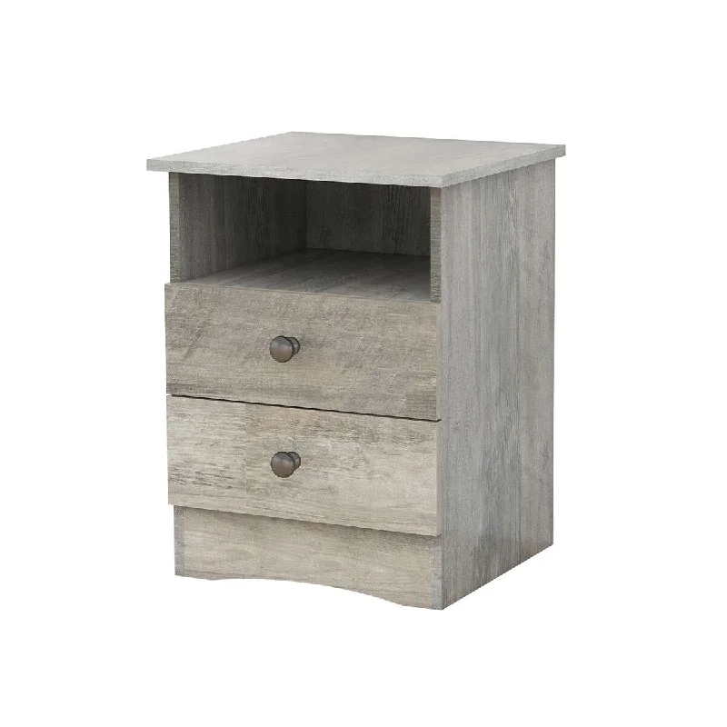 Farmhouse Nightstand with 2 Drawers and Open Shelf