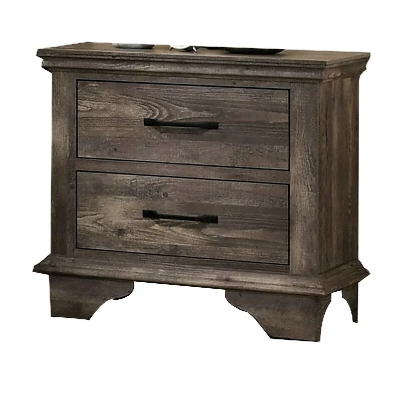 Fiza 28 Inch Modern Nightstand, 2 Gliding Drawers, Rustic Gray Solid Wood