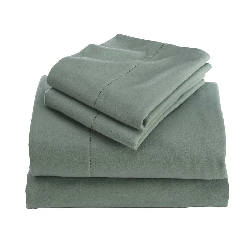 Full Signature Flannel Hemstitch Sheet Set - Sage