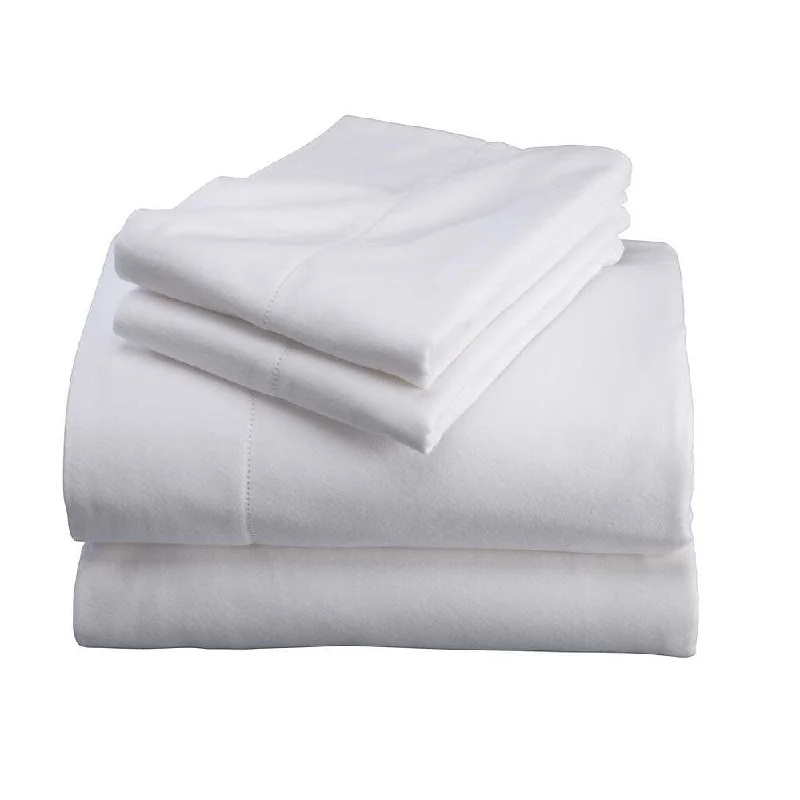 Full Signature Flannel Hemstitch Sheet Set - White