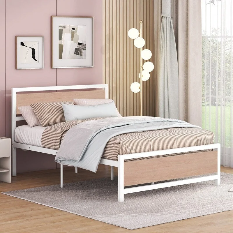 Full Size Wood Platform Bed Frame with Headboard and Footboard