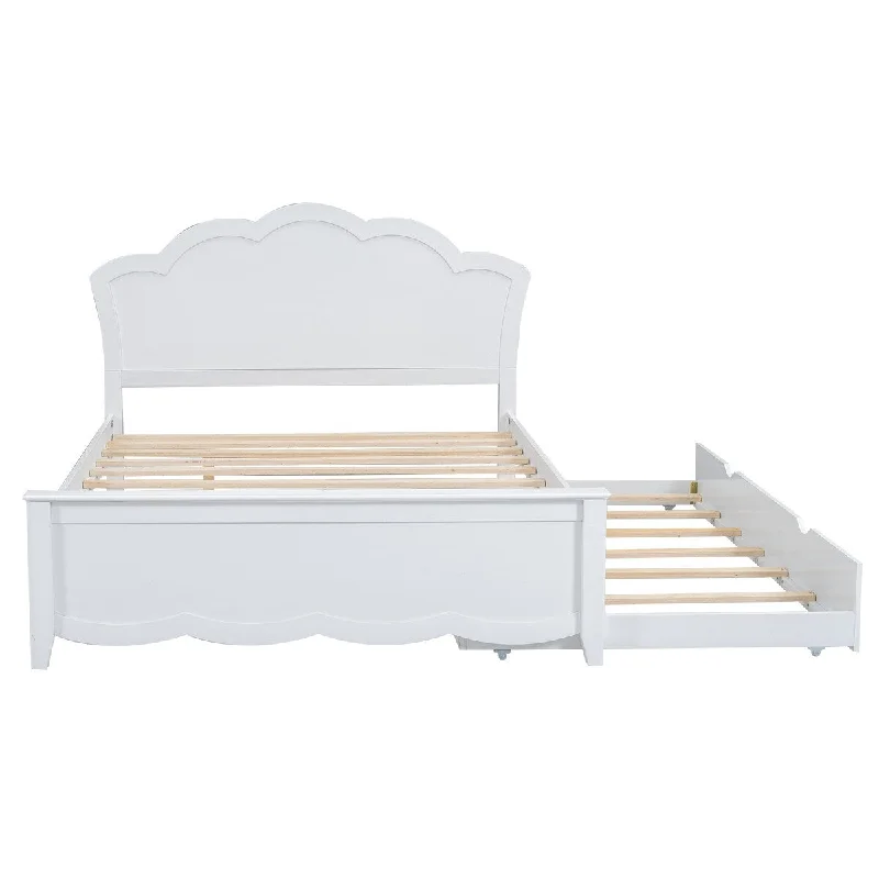 Full Size Wood Platform Bed with Headboard & Twin Trundle - Cappuccino Finish