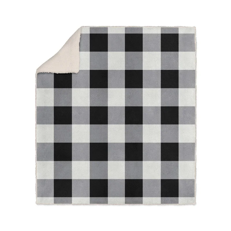 HOLIDAY BLACK AND WHITE PLAID Sherpa Comforter