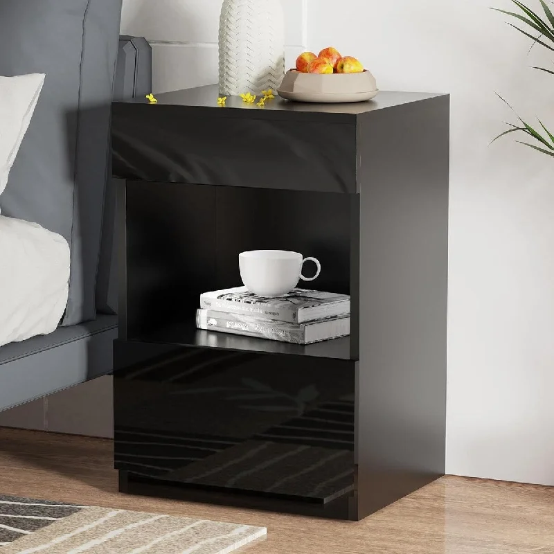 Hommpa Modern Side Table Nightstand with Open Shelf and 2 Drawers