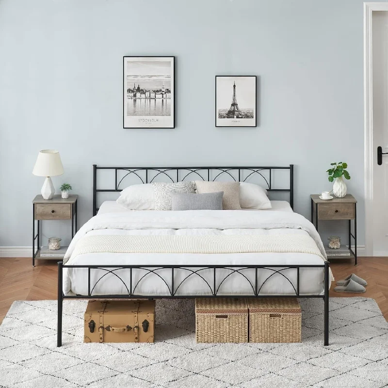 Iron Bed Frame with Headboard and Footboard