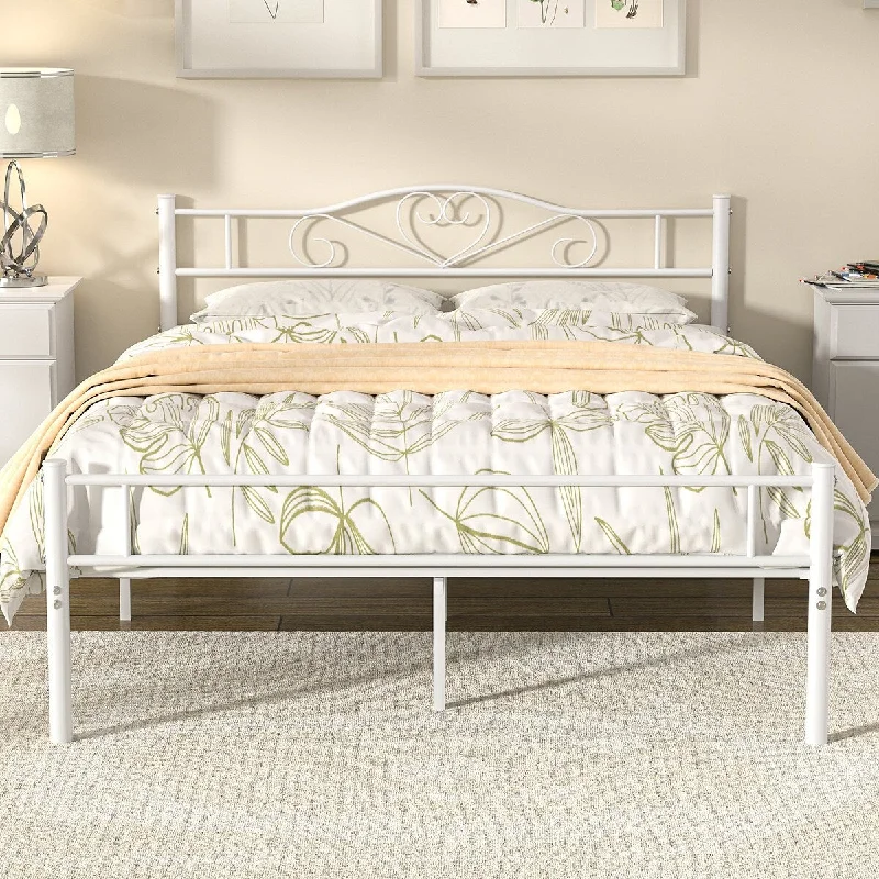 Javlergo Queen Size Metal Platform Bed Frame with Headboard and Footboard, White