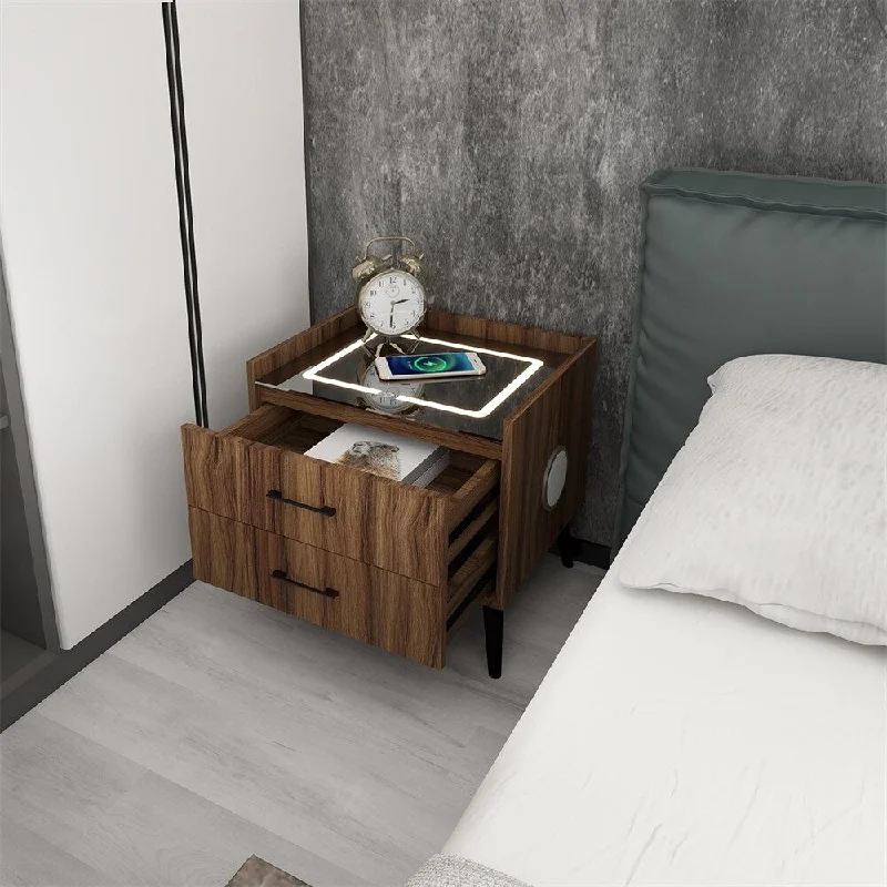 LED Nightstand with Charging Station Wireless and Bluetooth Speaker