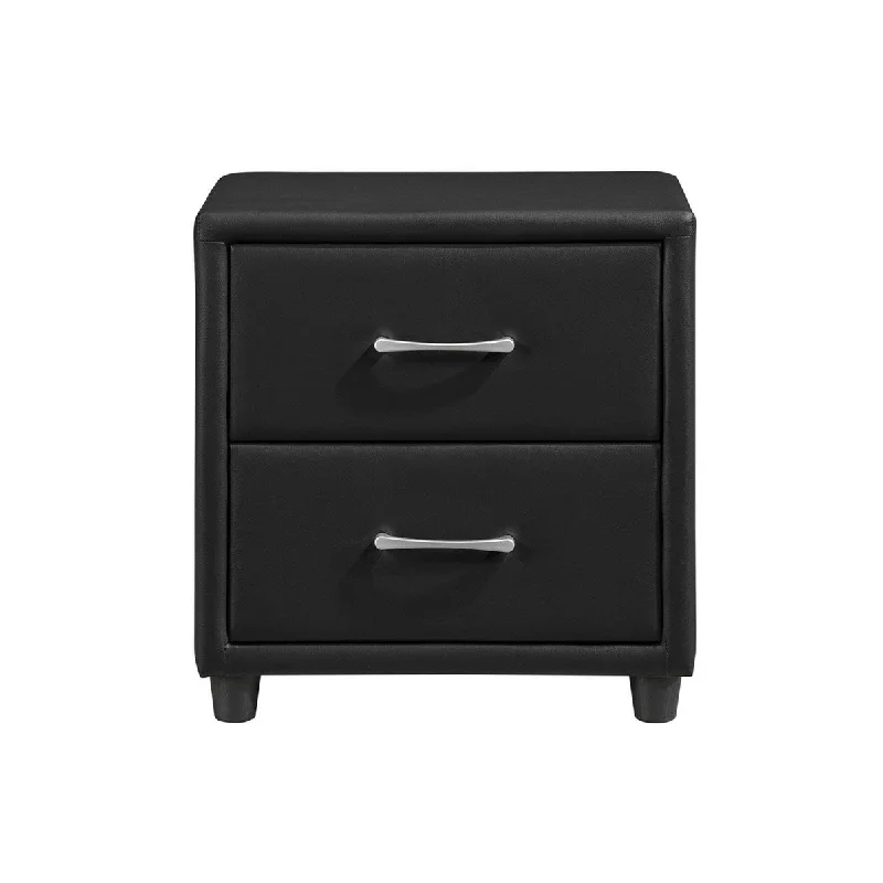 Lexicon Nightstand - Black Pvc with Silver Tone Bar Pulls