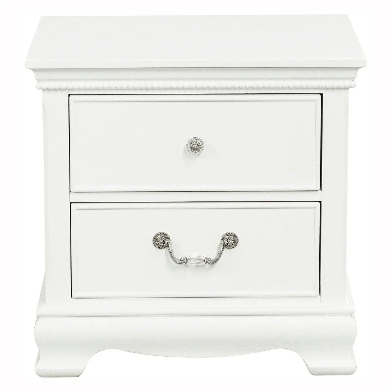 Lexicon Nightstand, Polished Nickel-Tone Knobs And Drop Handles, White