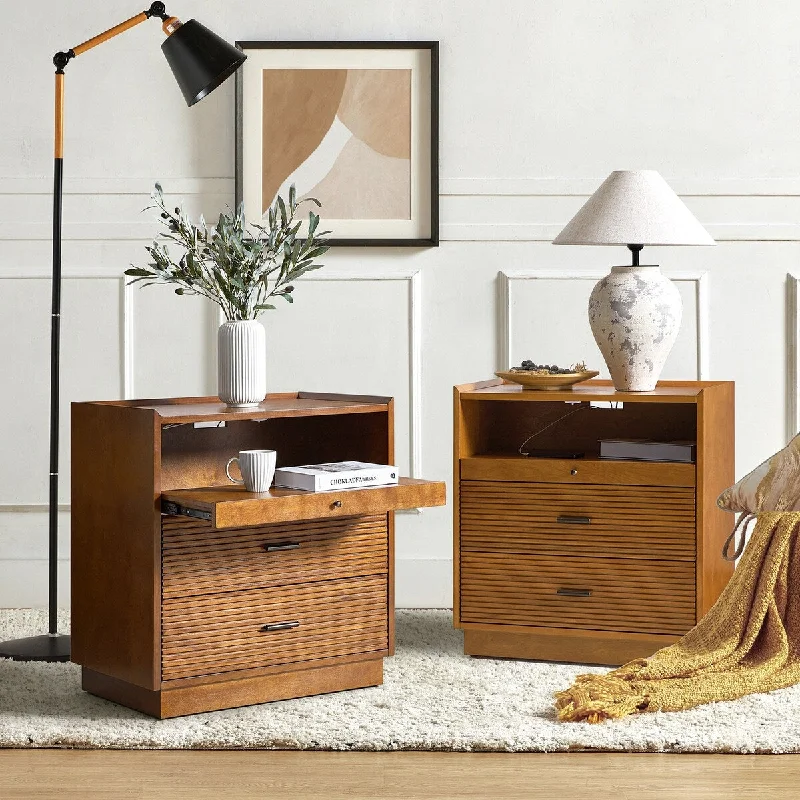 Lorenz Mid-century Nightstand with USB and LED Light Set of 2 by HULALA HOME