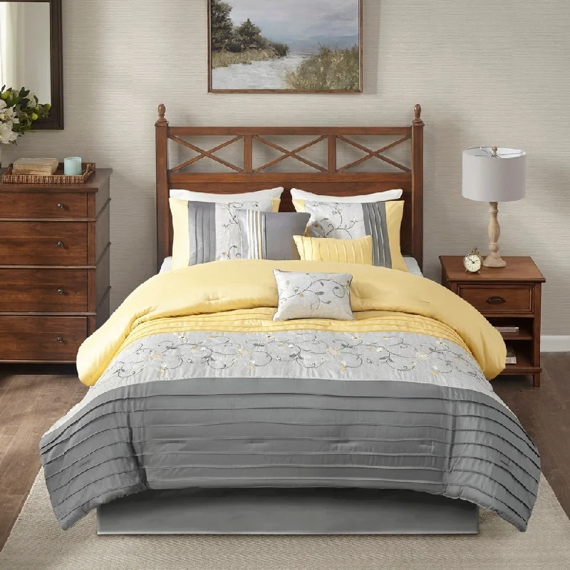 Madison Park Belle Yellow 7 Piece Embroidered Comforter Set