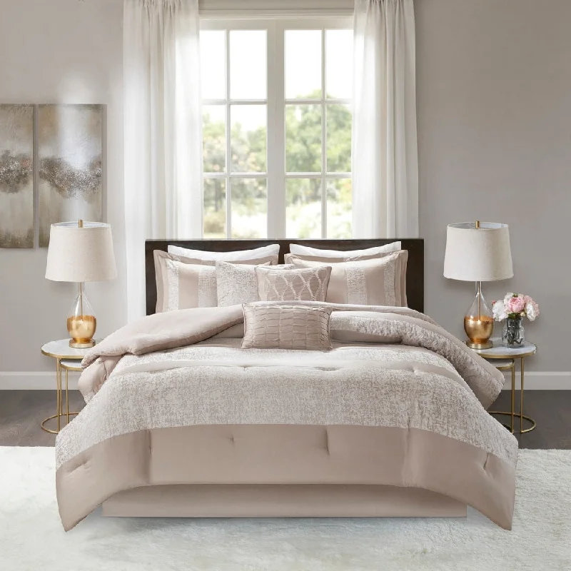 Madison Park Elicia Taupe 7 Piece Chenille Jacquard Comforter Set