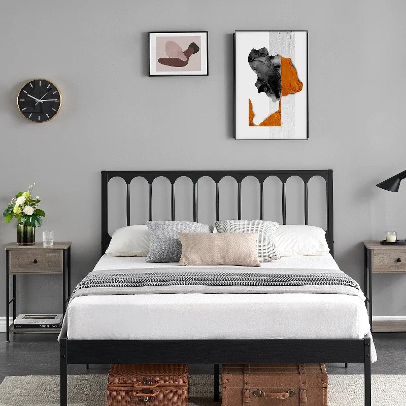 Metal Bed Frame, Headboard and Footboard, Heavy Duty Steel Slat Support