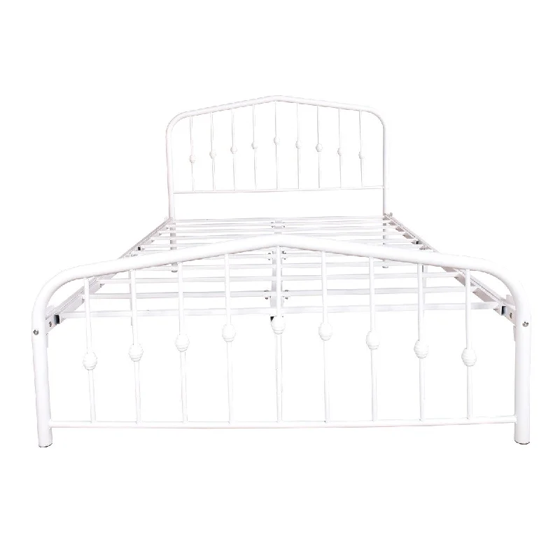 Metal Platform Bed Frame with Headboard and Footboard, No Box Spring Needed, Heavy Duty Steel Slats，Full White