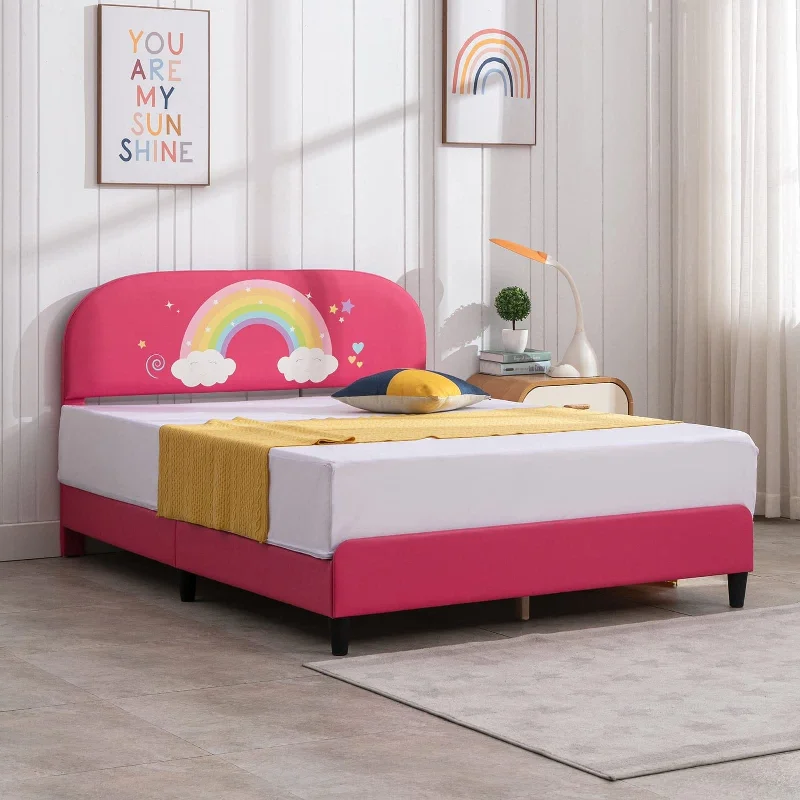 Mixoy Toddler Bed Frame with Headboard |Durable Bed Frames for Kids | Rainbow Pattern | Kids Furniture for Bedroom