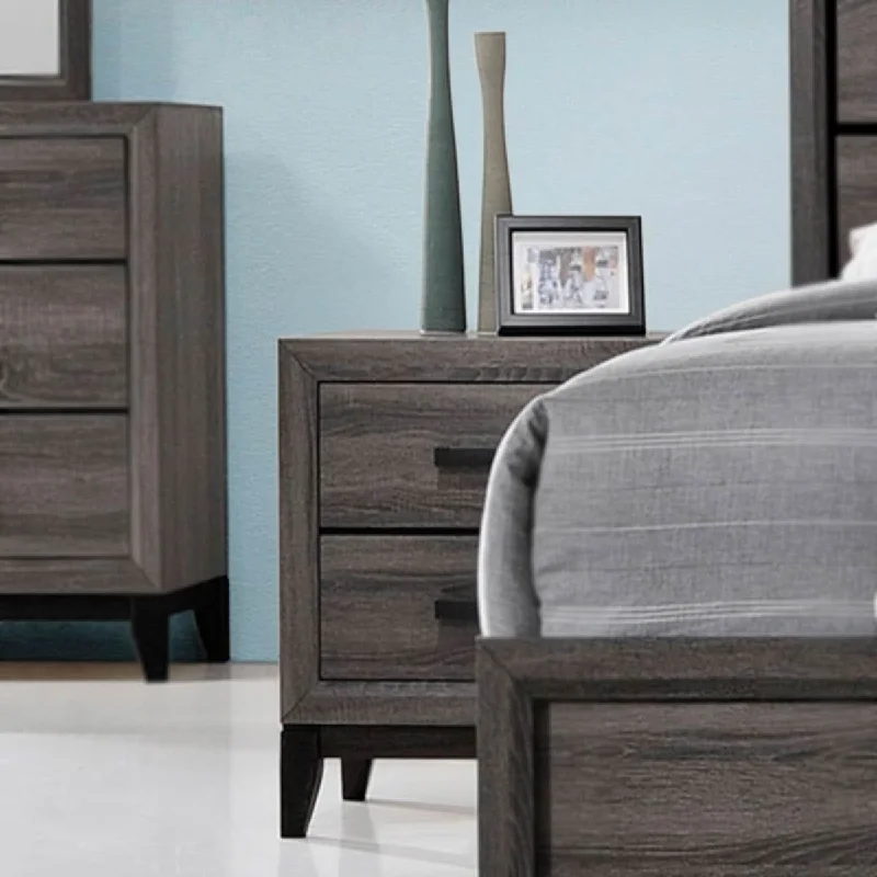 Modern and Stylish Driftwood Grey Nightstand with Two Spacious Drawers