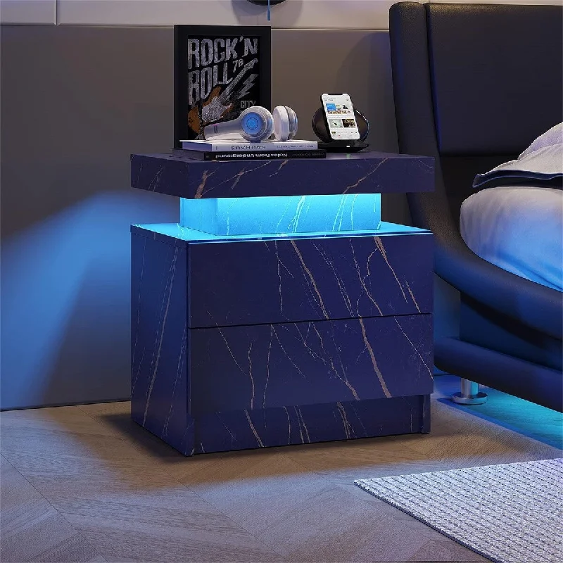 Modern LED Light Cabinet Nightstand with 2-Drawer